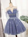 A-line Scoop Neck Tulle Short/Mini Short Prom Dresses With Beading #Favs020020110148