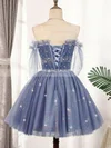 A-line Scoop Neck Tulle Short/Mini Short Prom Dresses With Beading #Favs020020110148