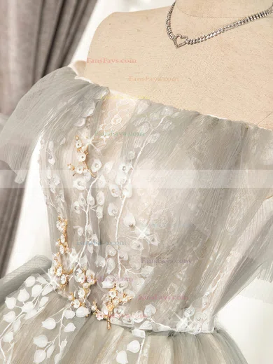 A-line Strapless Lace Tulle Short/Mini Short Prom Dresses With Beading #Favs020020110149