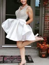 A-line V-neck Satin Short/Mini Short Prom Dresses With Pockets #Favs020020111650