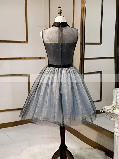 A-line High Neck Lace Tulle Short/Mini Short Prom Dresses With Beading #Favs020020110151