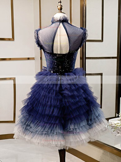 A-line High Neck Tulle Short/Mini Short Prom Dresses With Beading #Favs020020110152