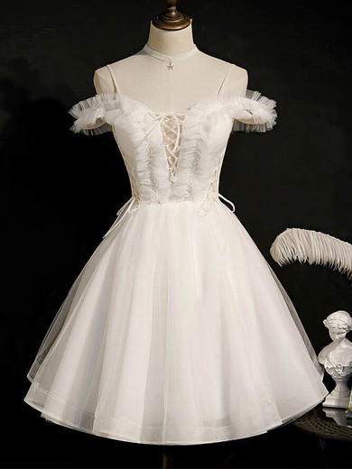A-line V-neck Tulle Short/Mini Short Prom Dresses With Beading #Favs020020110153