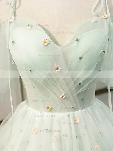 A-line V-neck Tulle Knee-length Short Prom Dresses With Flower(s) #Favs020020110154