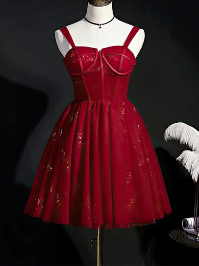 A-line Sweetheart Tulle Short/Mini Short Prom Dresses With Beading #Favs020020110155