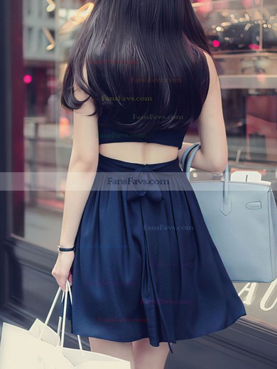 A-line Scoop Neck Silk-like Satin Short/Mini Bow Short Prom Dresses #Favs020020109267