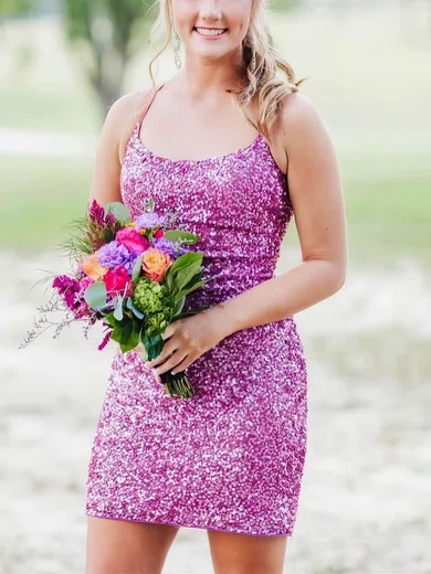 Sheath/Column Scoop Neck Sequined Short/Mini Short Prom Dresses #Favs020020110937