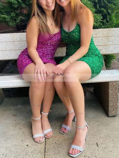 Sheath/Column Scoop Neck Sequined Short/Mini Short Prom Dresses #Favs020020110937