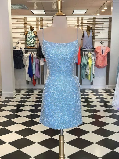 Sheath/Column Scoop Neck Sequined Short/Mini Short Prom Dresses #Favs020020110938