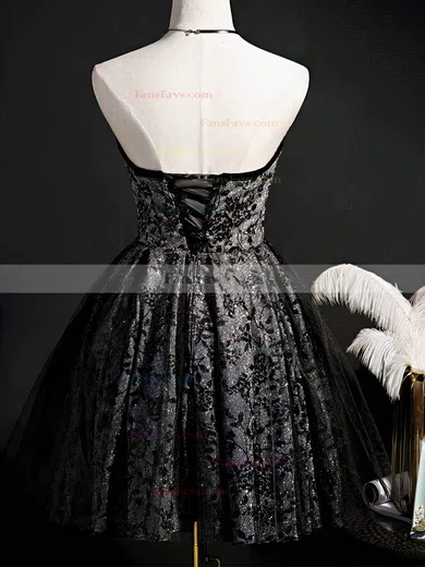 A-line Sweetheart Lace Tulle Knee-length Short Prom Dresses With Beading #Favs020020110158