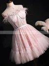 A-line Strapless Lace Tulle Short/Mini Short Prom Dresses With Feathers / Fur #Favs020020110159