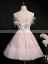 A-line Strapless Lace Tulle Short/Mini Short Prom Dresses With Feathers / Fur #Favs020020110159