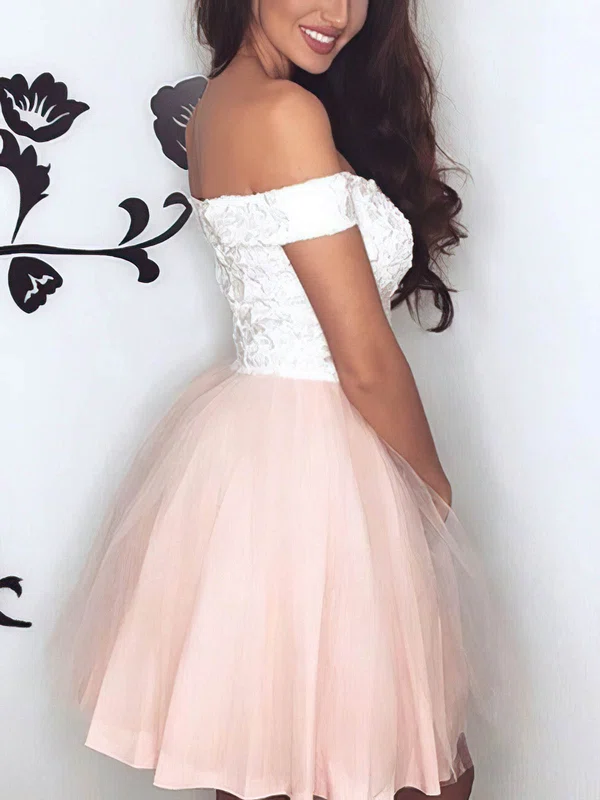A-line Off-the-shoulder Tulle Short/Mini Short Prom Dresses With Lace #Favs020020111660