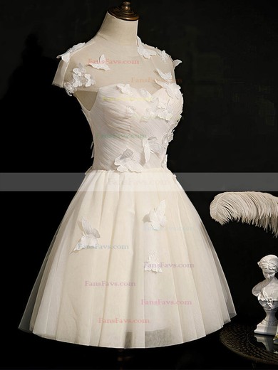 A-line Scoop Neck Tulle Short/Mini Short Prom Dresses With Appliques Lace #Favs020020110161
