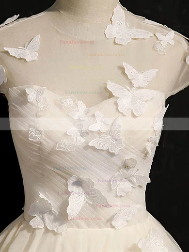 A-line Scoop Neck Tulle Short/Mini Short Prom Dresses With Appliques Lace #Favs020020110161