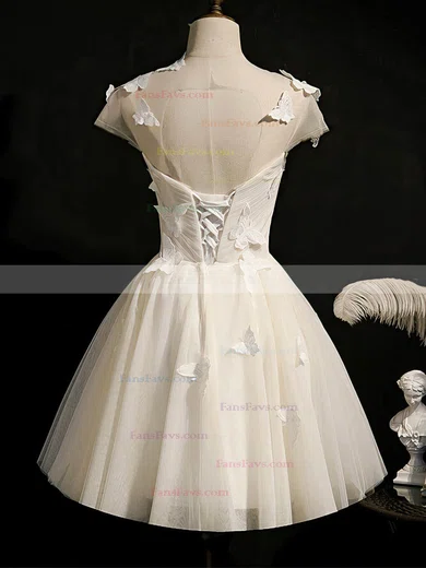 A-line Scoop Neck Tulle Short/Mini Short Prom Dresses With Appliques Lace #Favs020020110161