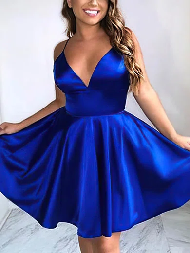 A-line V-neck Silk-like Satin Short/Mini Short Prom Dresses #Favs020020109282