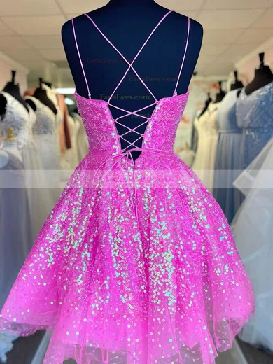 A-line Scoop Neck Sequined Short/Mini Short Prom Dresses #Favs020020110948