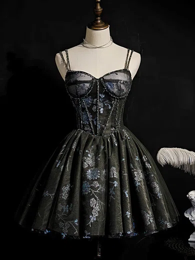 A-line V-neck Lace Short/Mini Short Prom Dresses With Beading #Favs020020110168