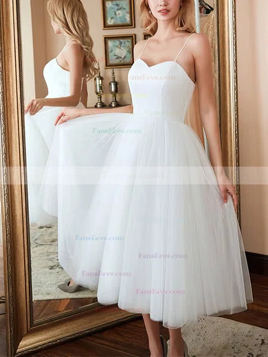 A-line V-neck Tulle Tea-length Short Prom Dresses #Favs020020109283