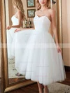 A-line V-neck Tulle Tea-length Short Prom Dresses #Favs020020109283