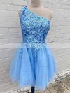A-line One Shoulder Tulle Short/Mini Short Prom Dresses With Lace #Favs020020110949
