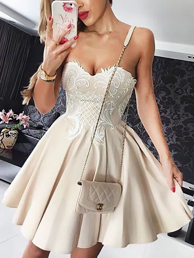 A-line Sweetheart Stretch Crepe Short/Mini Short Prom Dresses With Lace #Favs020020111669