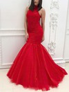 Trumpet/Mermaid High Neck Tulle Sweep Train Beading Prom Dresses #Favs020106100
