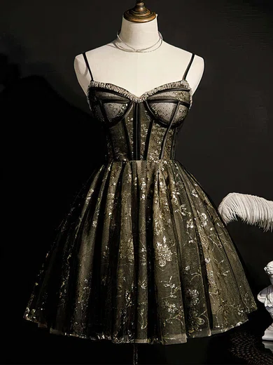 A-line V-neck Lace Tulle Short/Mini Short Prom Dresses With Beading #Favs020020110169