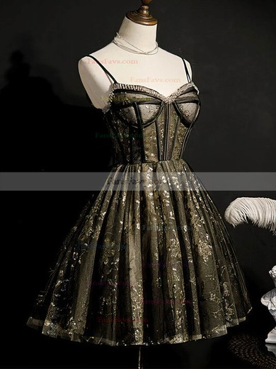 A-line V-neck Lace Tulle Short/Mini Short Prom Dresses With Beading #Favs020020110169