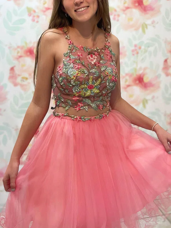 A-line Square Neckline Tulle Short/Mini Short Prom Dresses With Lace #Favs020020110950