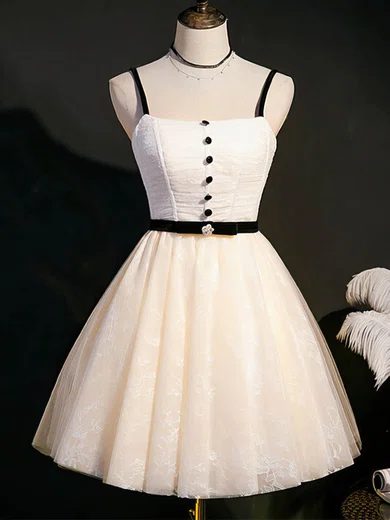 A-line Square Neckline Lace Tulle Short/Mini Short Prom Dresses With Beading #Favs020020110170