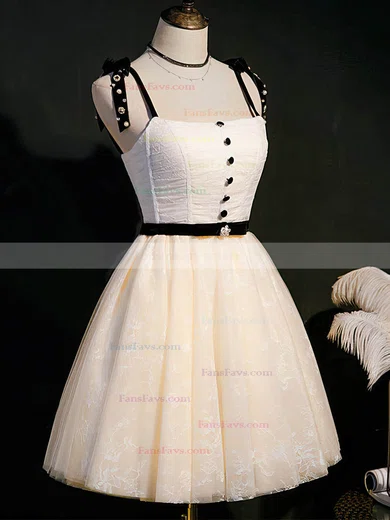 A-line Square Neckline Lace Tulle Short/Mini Short Prom Dresses With Beading #Favs020020110170