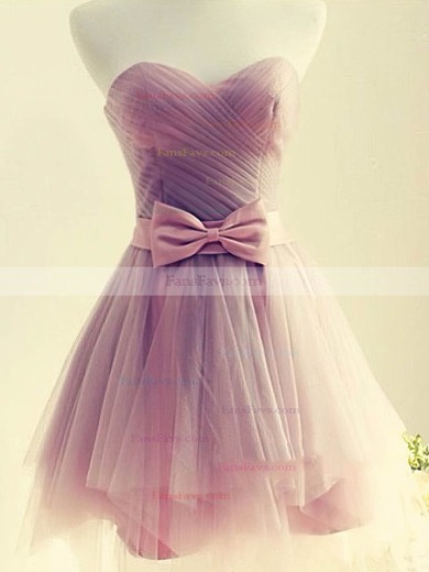A-line Sweetheart Tulle Short/Mini Bow Short Prom Dresses #Favs020020109286
