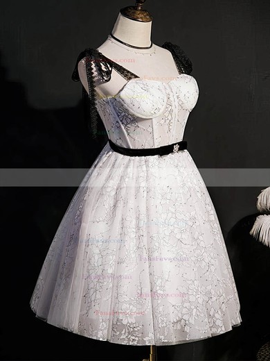 A-line V-neck Tulle Short/Mini Short Prom Dresses With Beading #Favs020020110171