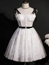 A-line V-neck Tulle Short/Mini Short Prom Dresses With Beading #Favs020020110171
