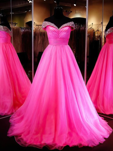 Ball Gown Off-the-shoulder Tulle Sweep Train Crystal Detailing Amazing Prom Dresses #Favs020103112