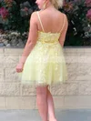 A-line V-neck Tulle Knee-length Short Prom Dresses With Lace #Favs020020110953