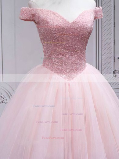 Ball Gown Off-the-shoulder Tulle Sequined Short/Mini Short Prom Dresses With Beading #Favs020020110173