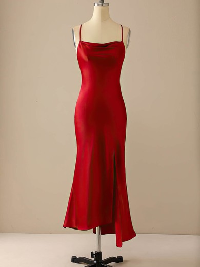 Trumpet/Mermaid Cowl Neck Silk-like Satin Tea-length Short Prom Dresses With Split Front #Favs020020110174
