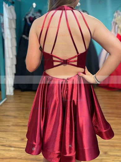 A-line V-neck Satin Short/Mini Short Prom Dresses #Favs020020110956