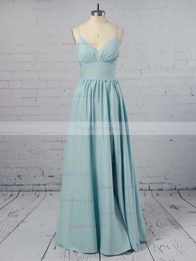 A-line V-neck Silk-like Satin Floor-length Split Front Prom Dresses #Favs020106103