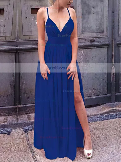 A-line V-neck Silk-like Satin Floor-length Split Front Prom Dresses #Favs020106103