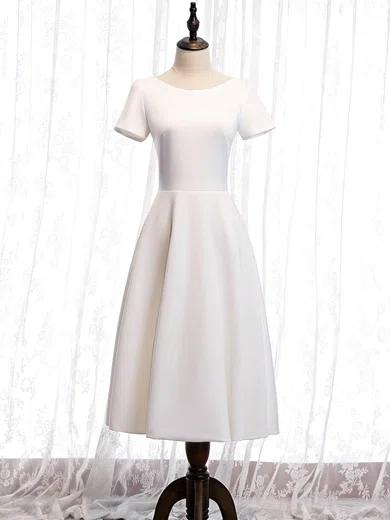 A-line Scoop Neck Stretch Crepe Tea-length Short Prom Dresses With Lace #Favs020020110176