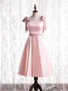 A-line Square Neckline Satin Tea-length Short Prom Dresses With Sashes / Ribbons #Favs020020110177