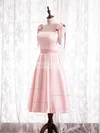 A-line Square Neckline Satin Tea-length Short Prom Dresses With Sashes / Ribbons #Favs020020110177