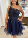 A-line One Shoulder Tulle Short/Mini Short Prom Dresses With Lace #Favs020020110959