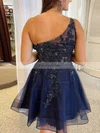 A-line One Shoulder Tulle Short/Mini Short Prom Dresses With Lace #Favs020020110959
