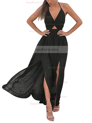 A-line Halter Chiffon Ankle-length Split Front Prom Dresses #Favs020106104