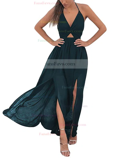 A-line Halter Chiffon Ankle-length Split Front Prom Dresses #Favs020106104